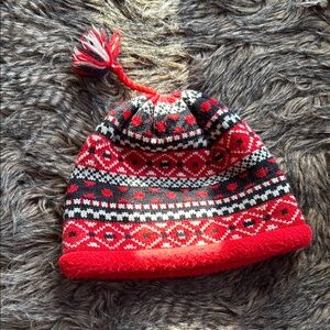 Cozy Red and Black  Women’s  Pom-Pom Beanie